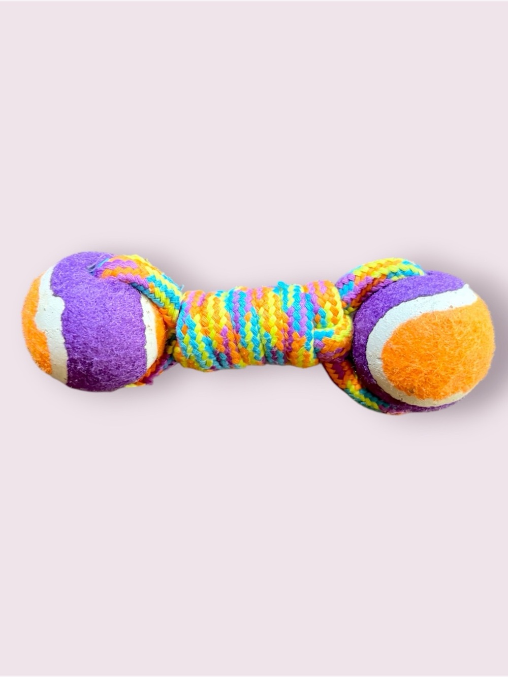Dog Toy - Rope and Tennis Ball Dumbell in Purple and Orange